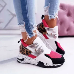 Antolim Women Casual Leopard Printed Patchwork Lace Up Sneakers