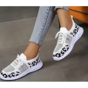 Antolim Women Fashion Plus Size Spotted Mesh Breathable Round Toe Sneakers