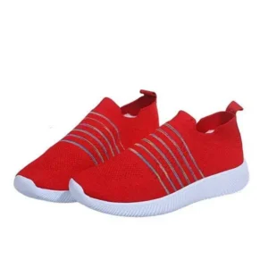 Antolim Fashion Casual Solid Color Striped Fly-Woven Mesh Breathable Flat Sneakers