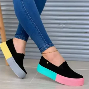 Antolim Women Fashion Casual Color Block Thick-Soled Elastic Loafers