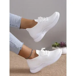 Antolim Summer Women Fashion Breathable Mesh Fly-Woven Solid Color Sneakers