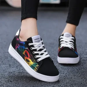 Antolim Men Fashion Graffiti Pattern Lightweight Canvas Sneakers