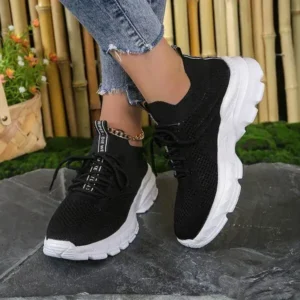 Antolim Women Fashionable Casual Solid Color Lace-Up Sneakers