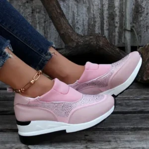 Antolim Women Fashion Casual Rhinestone Breathable Wedge Heel Sneakers