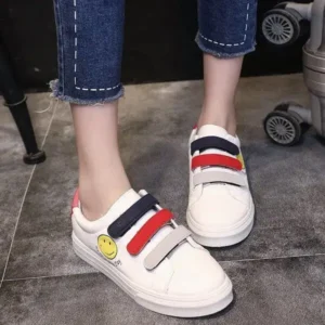 Antolim Women Fashion Casual Velcro Smiley Face Round Thick-Soled Sneakers