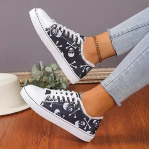 Antolim Women Casual Fashion 3D Print Denim Canvas Sneakers