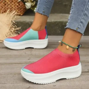 Antolim Women Fashion Casual Color Blocking Fly-Woven Thick-Soled Sneakers