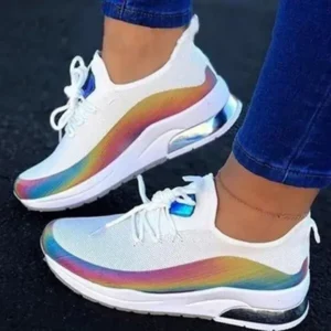 Antolim Women Fashion Casual Rainbow Color Blocking Sneakers