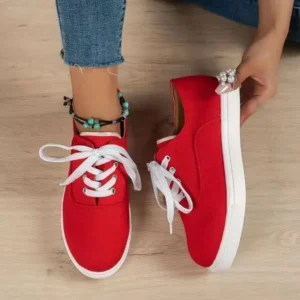 Antolim Women Fashion Casual Solid Color Lace-Up Canvas Shoes