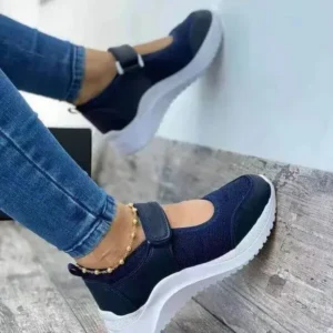 Antolim Women Casual Velcro Design Solid Color Breathable Platform Sneakers