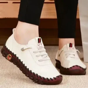 Antolim Women Fashion Retro Solid Color PU Breathable Hollow Stitching Sneakers