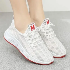 Antolim Women Fashion Mesh Solid Color Lace-Up Sneakers