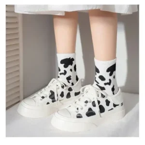 Antolim Women Fashion Platform Cute Cow Pattern Lace-Up Sneakers