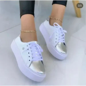 Antolim Women Fashionable Round Toe Lace-Up Sneakers