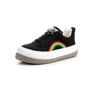 Antolim Women Fashion Casual Rainbow Color Block Platform Canvas Platform Shoes