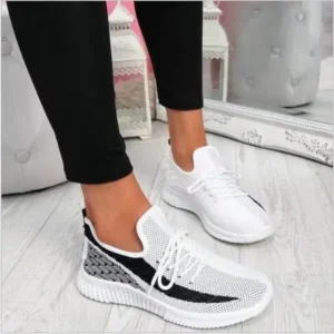 Antolim Women Fashion Casual Thick Sole Breathable Fly Woven Thick Sole Lace Up Sneakers