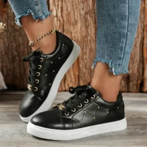 Antolim Women Fashion Shallow Toe Round Toe Casual Lace Up Sneakers