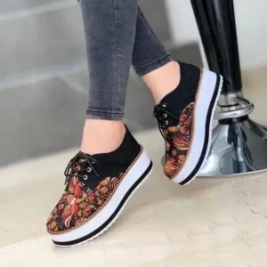 Antolim Women Fashion Pattern Canvas Flat Lace-Up Sneakers