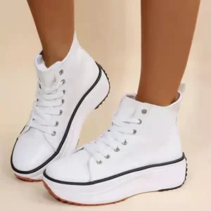 Antolim Women Fashion Platform Round Toe Canvas Lace Up Sneakers