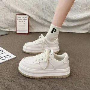 Antolim Women Fashion Round Toe Petite Platform Platform Lace-Up Sneakers