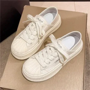 Antolim Women Fashion Shell Toe Platform Solid Color Lace-Up Sneakers