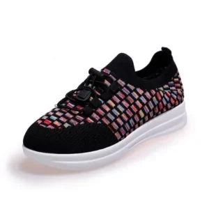 Antolim Women Fashion Low-Top Lace-Up Platform Color-Block Fly-Knit Sneakers