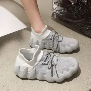 Antolim Women Fashion Round ToeWomen Fashion Round Toe Octopus Fly Woven Sneakers Shallow Cut Print Lace Up Flat Sneakers