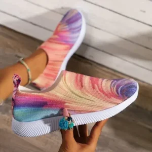 Antolim Women Fashion Round Multicolor Gradient Rainbow Mesh Sneakers